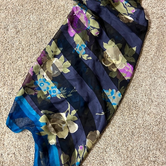 Floral Striped Scarf 100% Silk Scarf - Picture 7 of 7